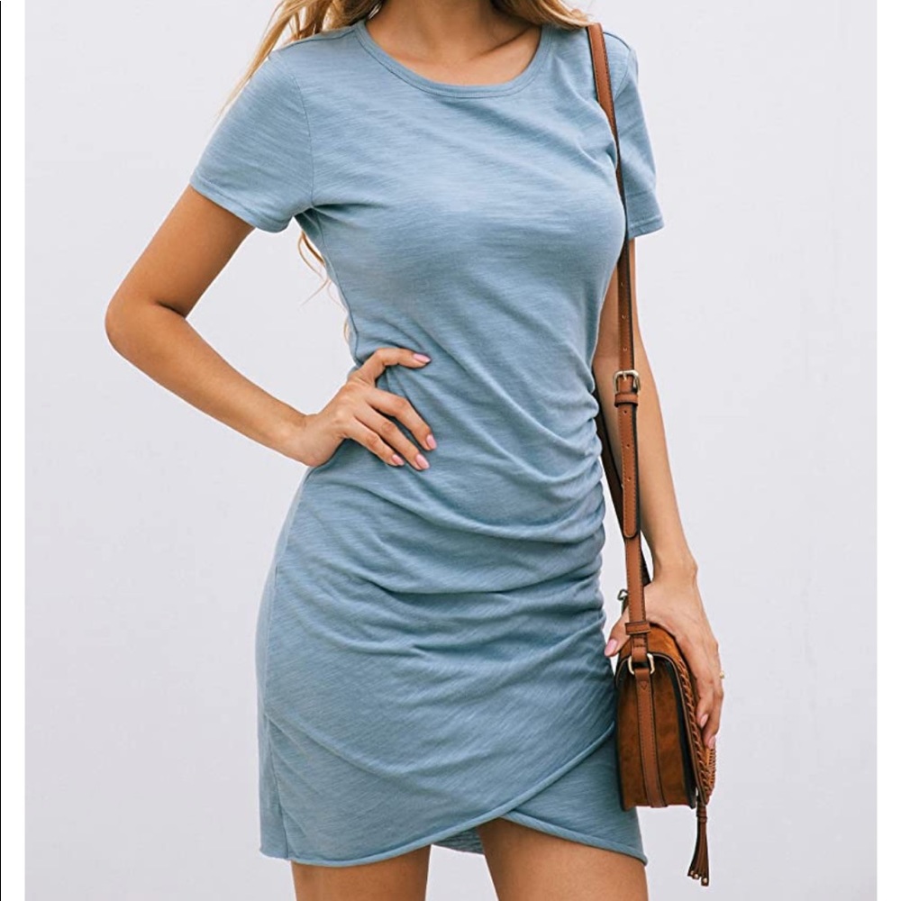 Casual Crew Neck Short Sleeve Ruched T Shirt Dress